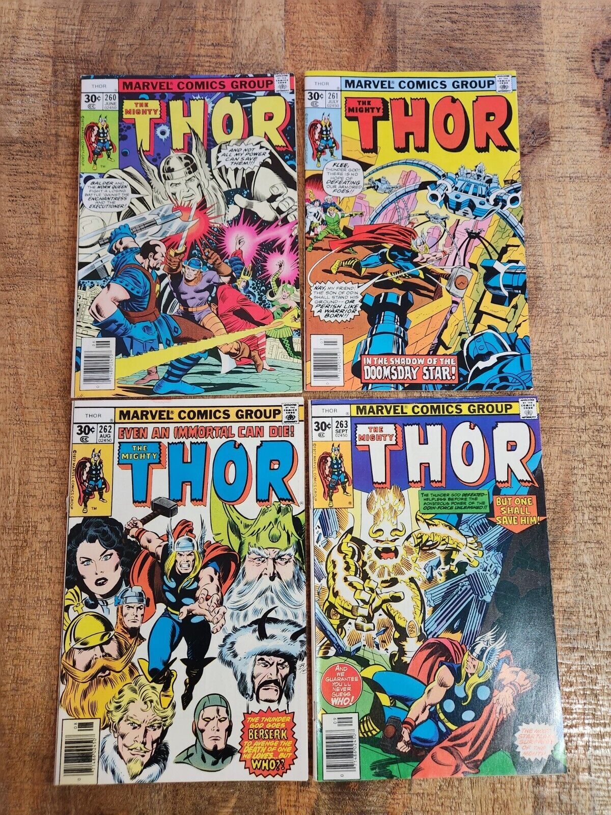 Mighty Thor #260 261 262 263 1977 Marvel Comic Book Lot VF 8.0 Loki Enchantress