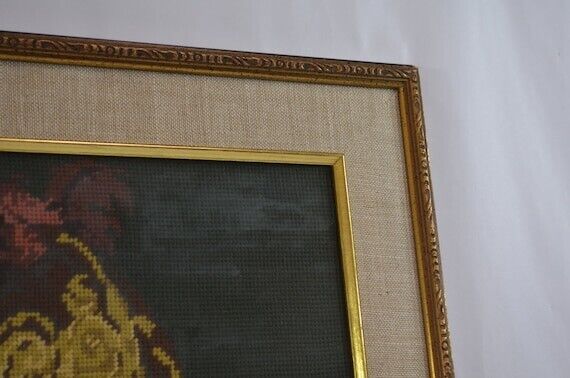 Needlepoint Man with Golden Helmet Rembrandt Painting Vintage Tapestry Knight