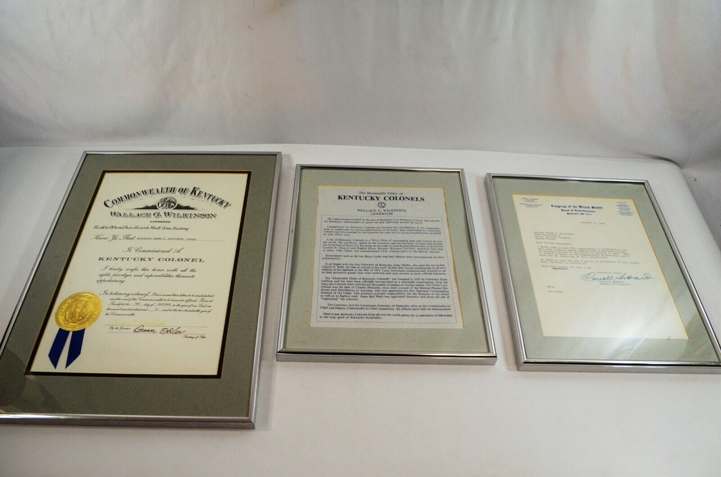 Honorable Order Kentucky Colonels Framed Membership Certificate & Documents 1991