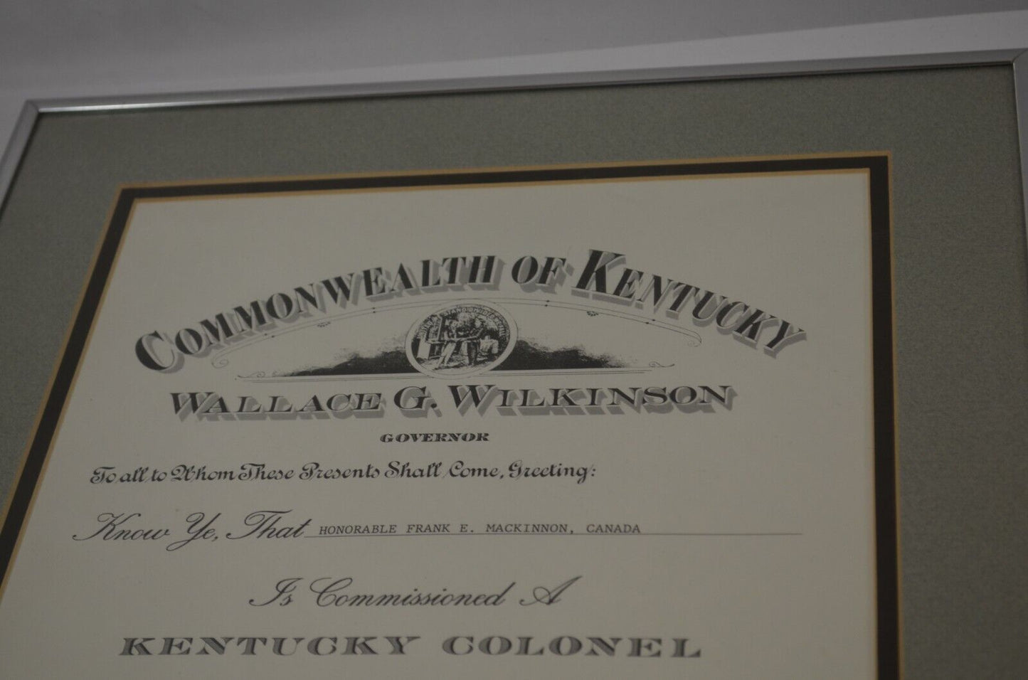 Honorable Order Kentucky Colonels Framed Membership Certificate & Documents 1991