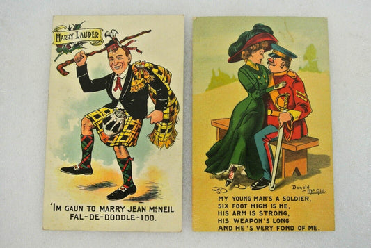 Comic Postcards Harry Lauder HE & National Series Donald Magill Humor Lot of 2