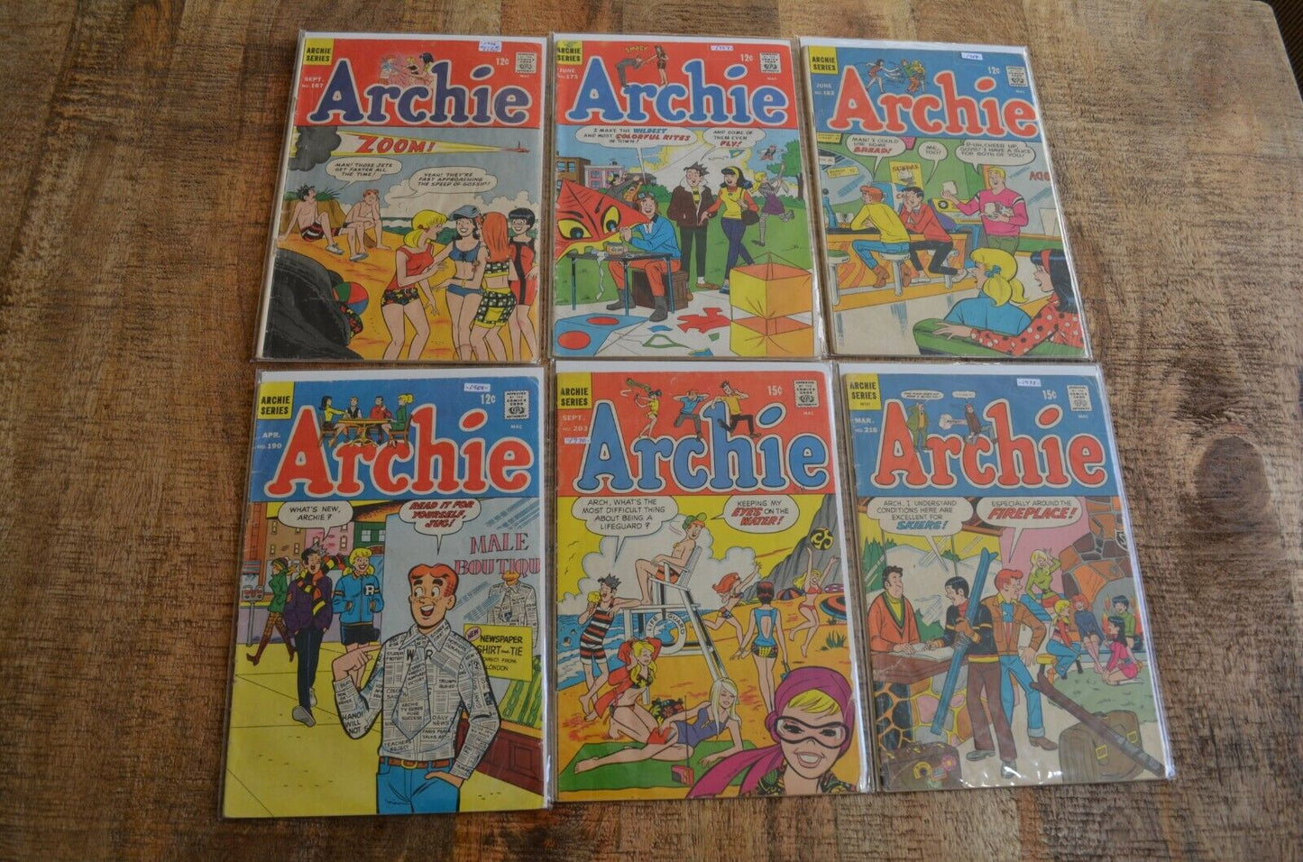 Archie #167 173 182 190 203 216 (Archie Comics, 1966-1972) Lot of 6 GD/VG