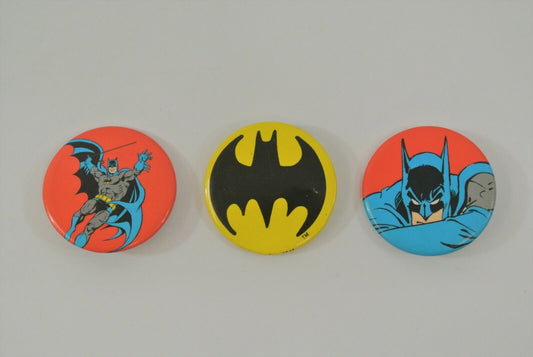 Batman Pin-Back Button Badge Vintage Lot of 3 DC Comics 1982 & 1940? Great Stuff