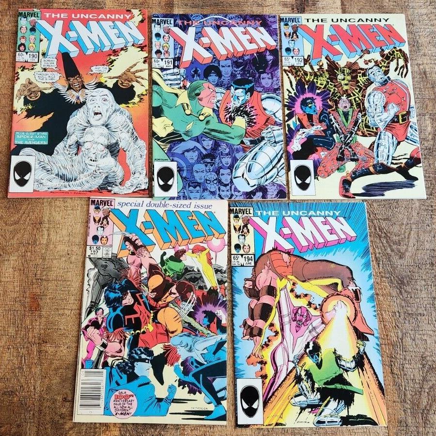 Uncanny X-Men #190 191 192 193 194 Marvel Comic Book Lot of 5 VF+ 8.5 1985