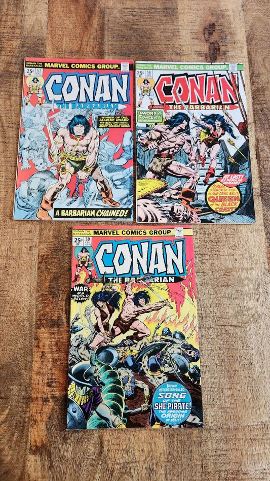 Conan the Barbarian #57 58 59 Marvel Comic Book Lot of 3 1975-1976 FN to VF