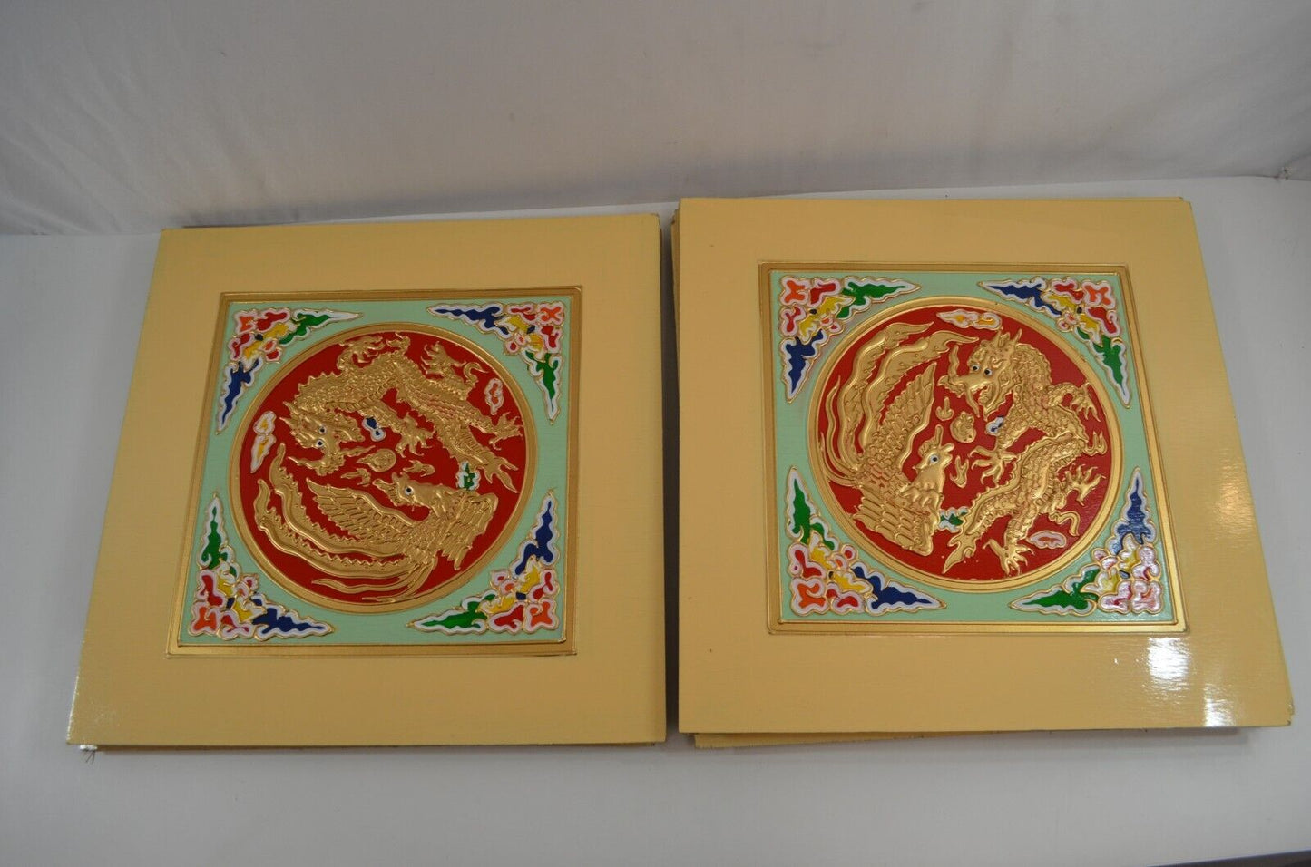 Chinese Asian Dragon Drop Ceiling Tiles Wall Panels Corners x 11 Vtg Midcentury