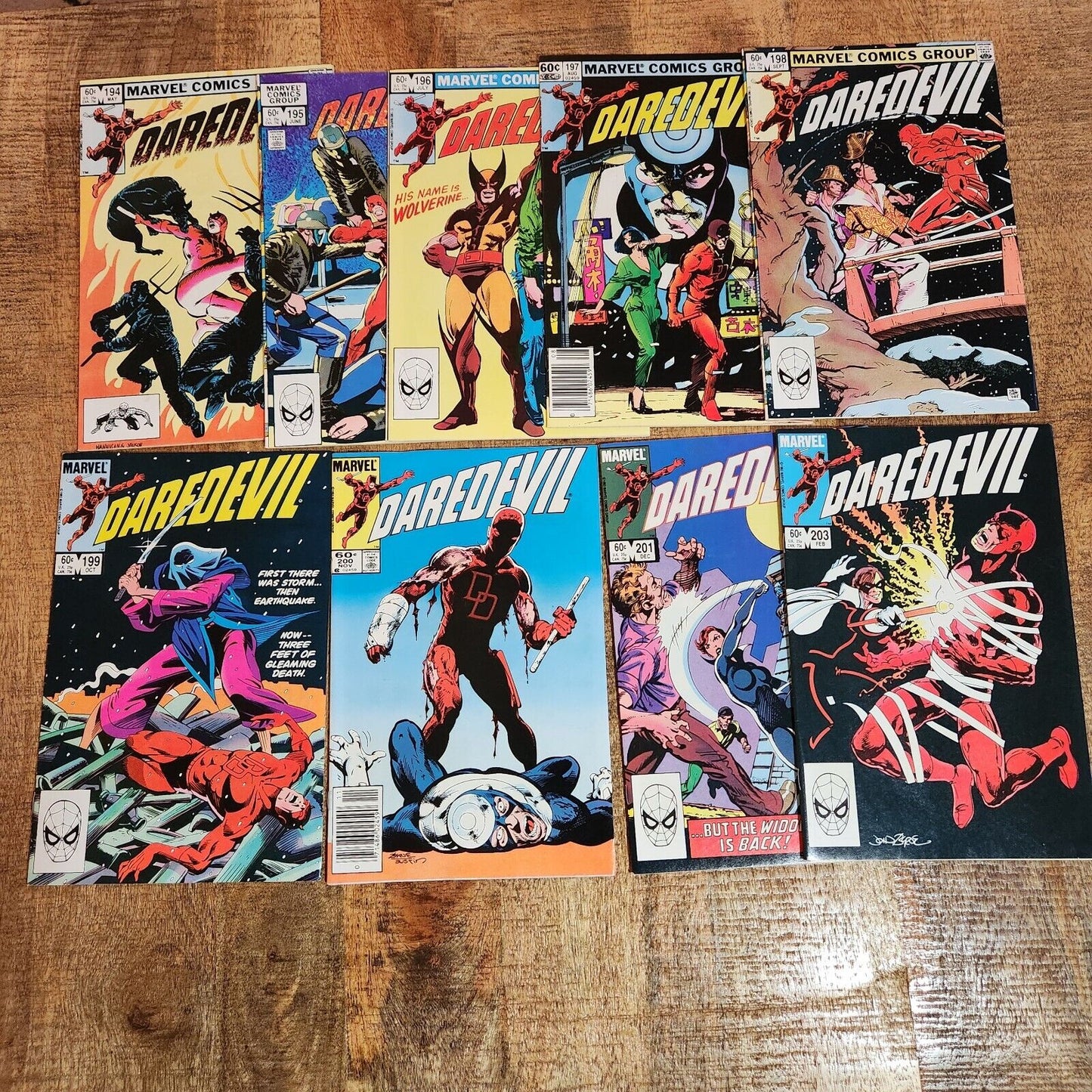 Daredevil #194-201 203 Wolverine App Marvel Comic Book Lot of 9 VF+ 8.5