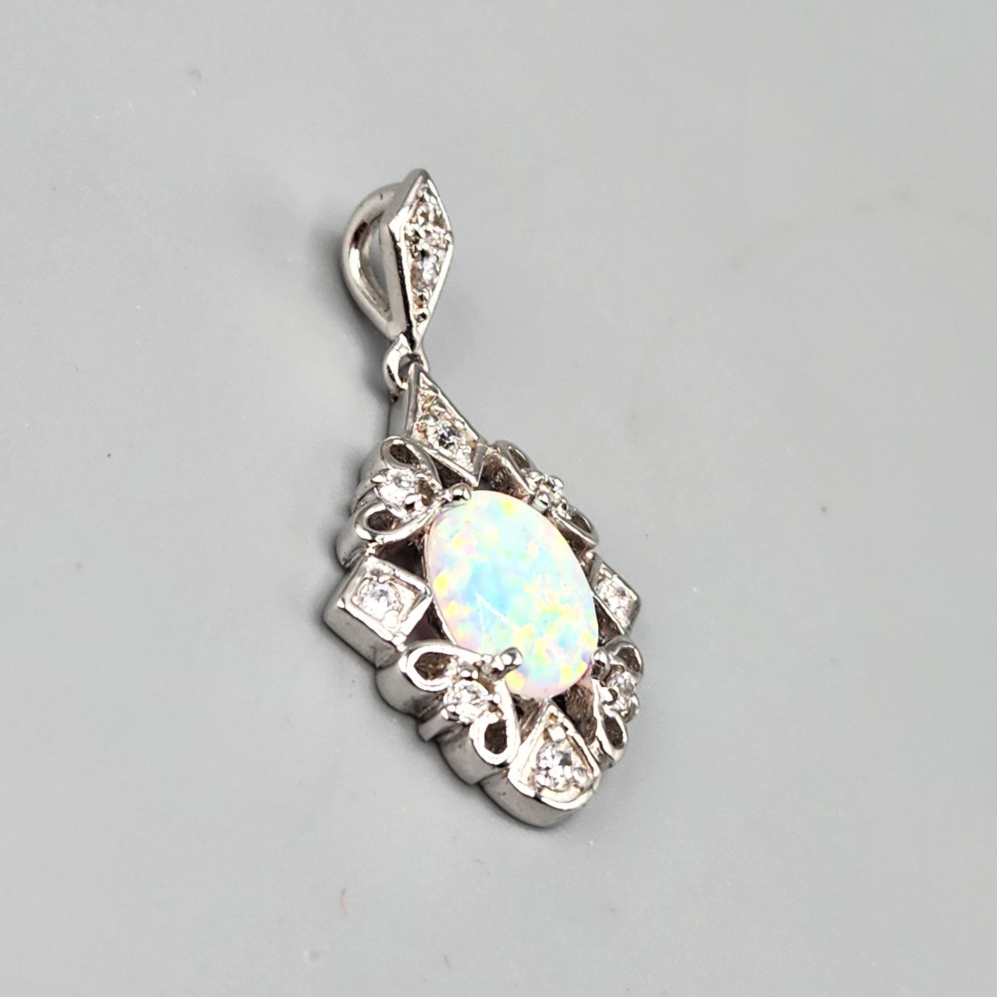 Silver Cubic Zirconia Pendant with Center Opal