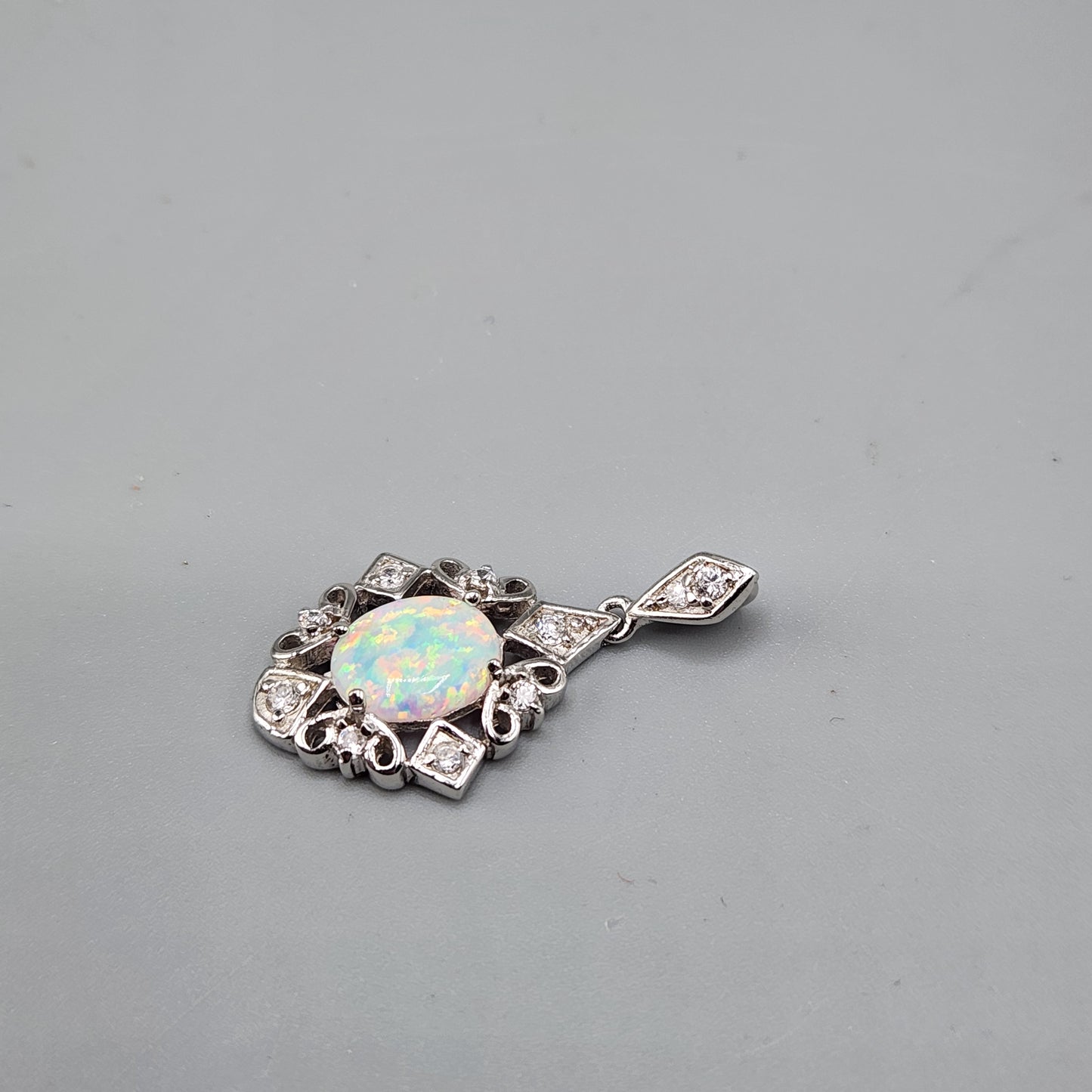 Silver Cubic Zirconia Pendant with Center Opal