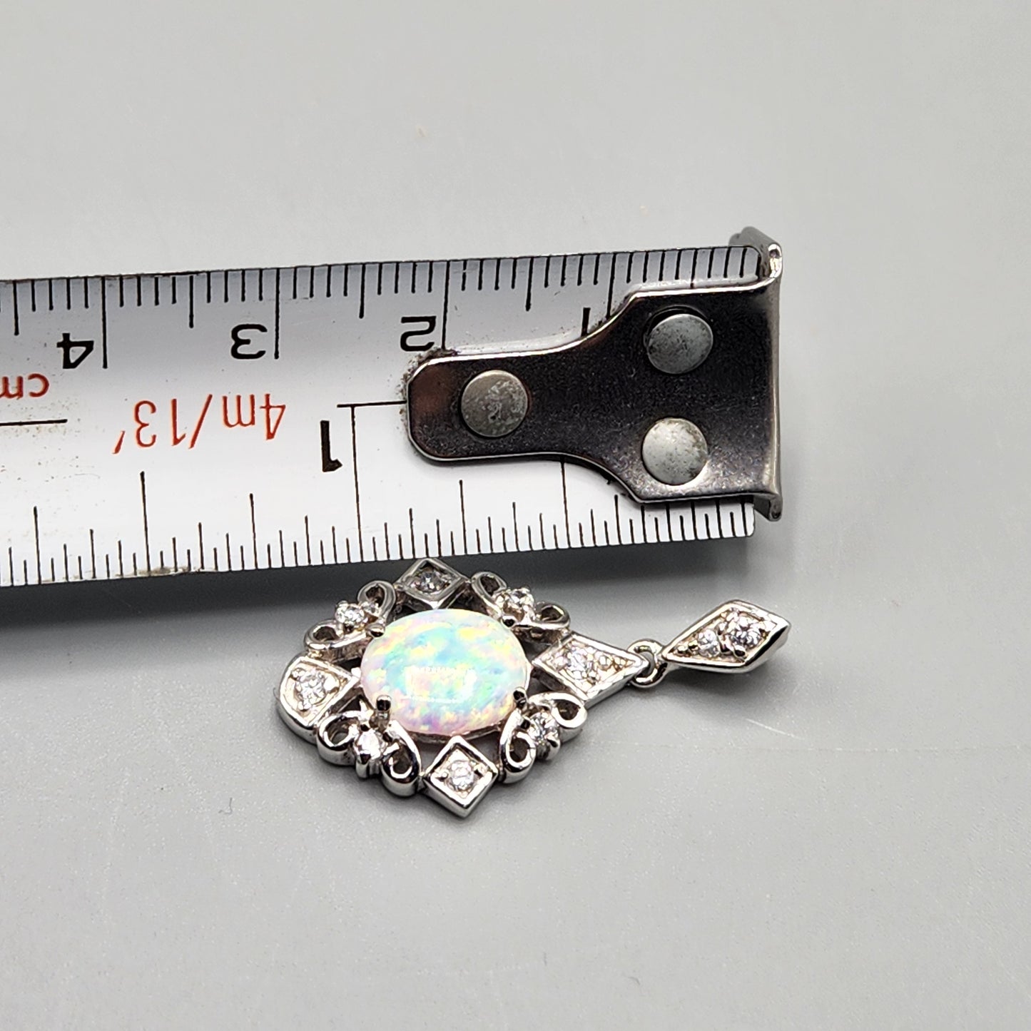 Silver Cubic Zirconia Pendant with Center Opal